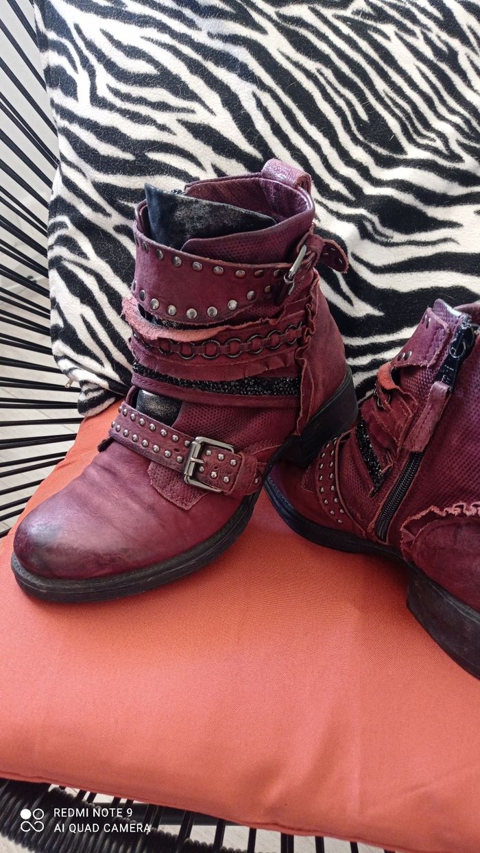 Bottines  Mjus cuir patiné bordeaux pointure 36 très bon état - photo numéro 5