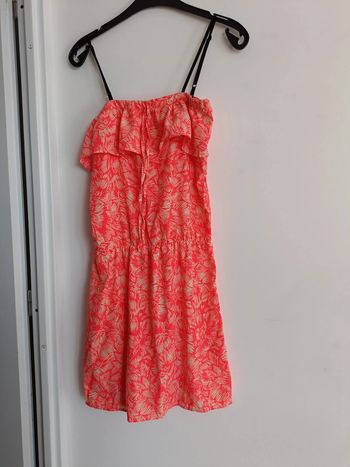 Robe d'été fluide avec bretelles noir orange corail– Taille M