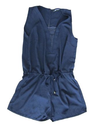 combi-short en tissu fluide 100%polyester couleur bleu marine taille indiquée 1 =36/38