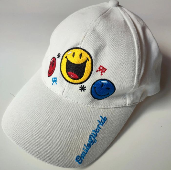 Casquette blanche en coton 57 cm, taille ajustable, smiley world