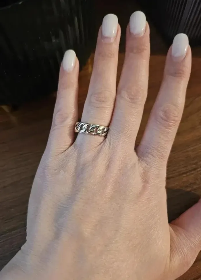 Bague, anneau maillons de chaine, couleur argentée, taille 62