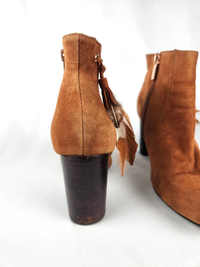 Bottines Bocage Femme Daim Marron Franges Plumes Taille 36 Talon Fermeture Éclair - photo numéro 3