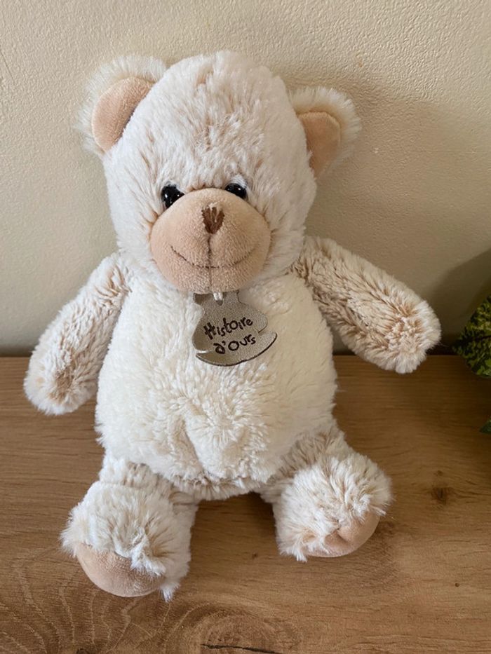 Doudou peluche ours boule beige blanc z animoos histoire d ours - photo numéro 2