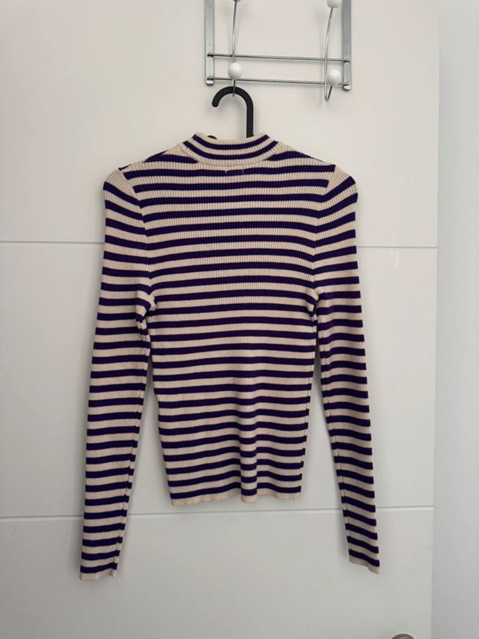 Pull fin à rayures crème et violet Kiabi - photo numéro 3