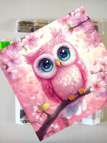 #N199 diamond painting chouette girly rose aux yeux bleus