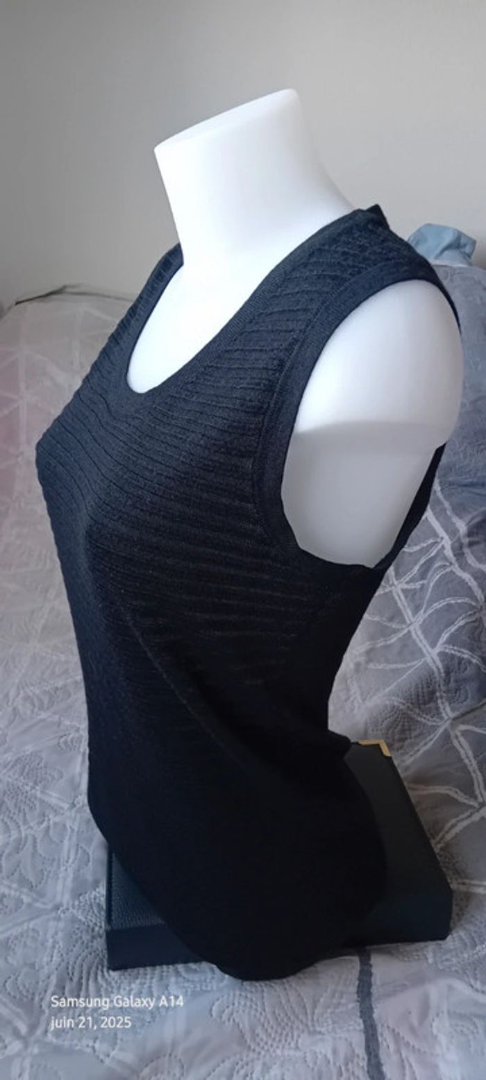 Débardeur long aspect laine avec rayures col rond noir femme M source - photo numéro 8