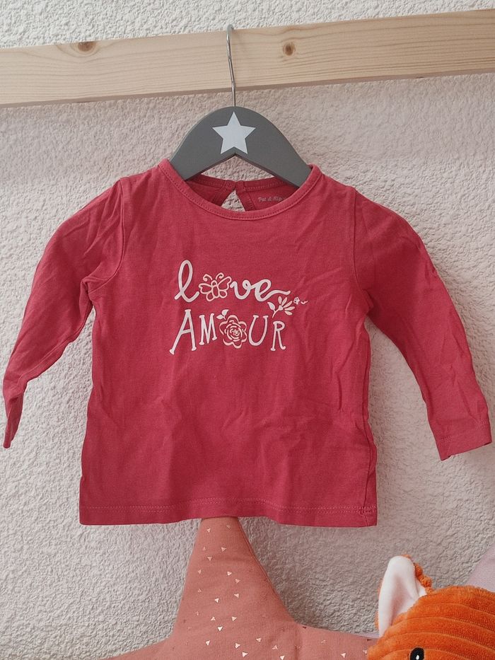 Tee-shirt manches longues - Love amour - 12 mois - Très bon état - Pat et Ripaton - photo numéro 2