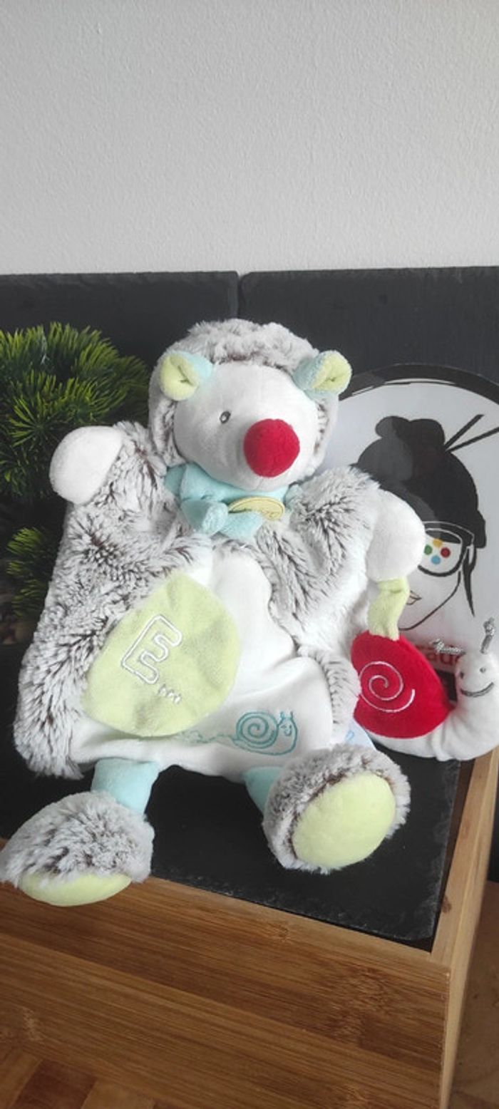 Doudou Marionnette hérisson Baby nat Gaston gris vert bleu escargot E bn0282 douillette