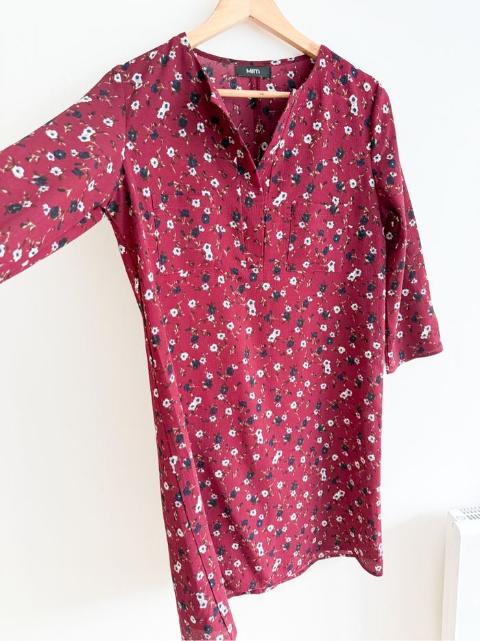 Robe droite manches 3/4 Bordeaux à motifs fleuri mim taille 38 M - photo numéro 3