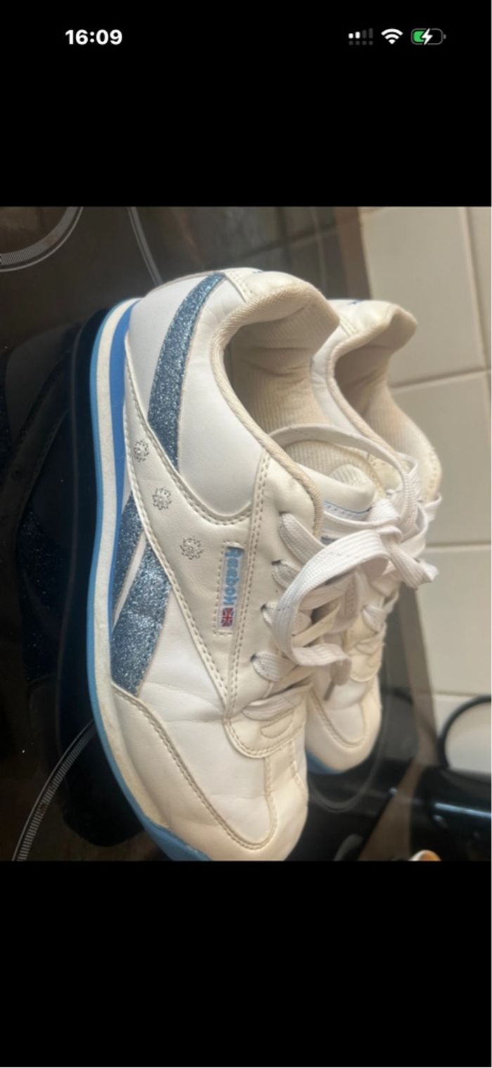 Baskets Reebok vintage blanches & bleues pailletées - photo numéro 6