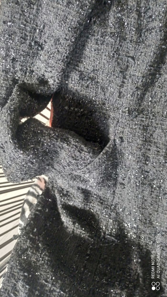 Manteau caban col rond noir et fils argent taille S bon état - photo numéro 5