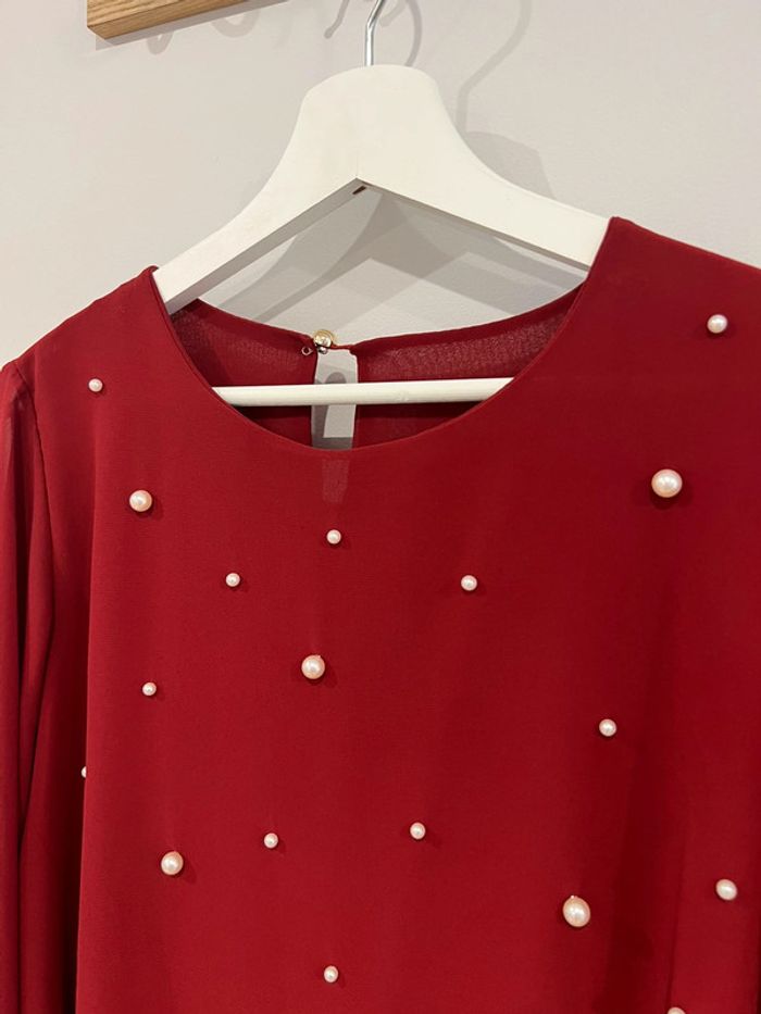 Magnifique chemisier bordeau à perles nacrées 38/40 - photo numéro 3