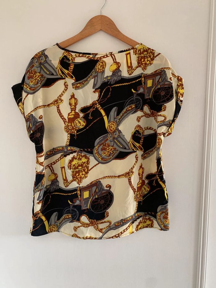 Blouse beige et noir à motifs - photo numéro 4