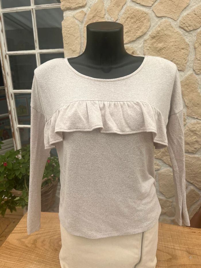 Pull femme camaïeu taille S M 36 38 beige à volant - photo numéro 2