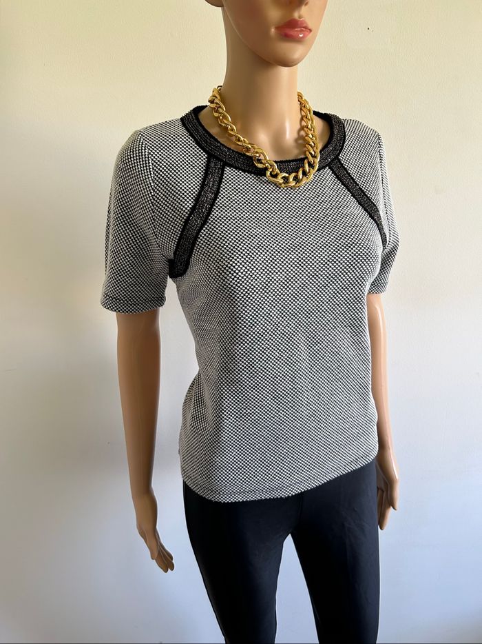 Blouse noire et grise à manches courtes Morgan taille L bon état - photo numéro 2