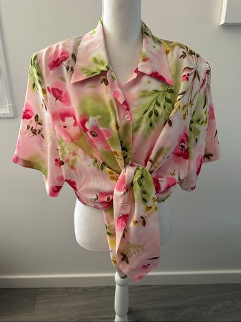 Chemisier à fleurs rose et vert Vintage T54/56 7XL/8XL