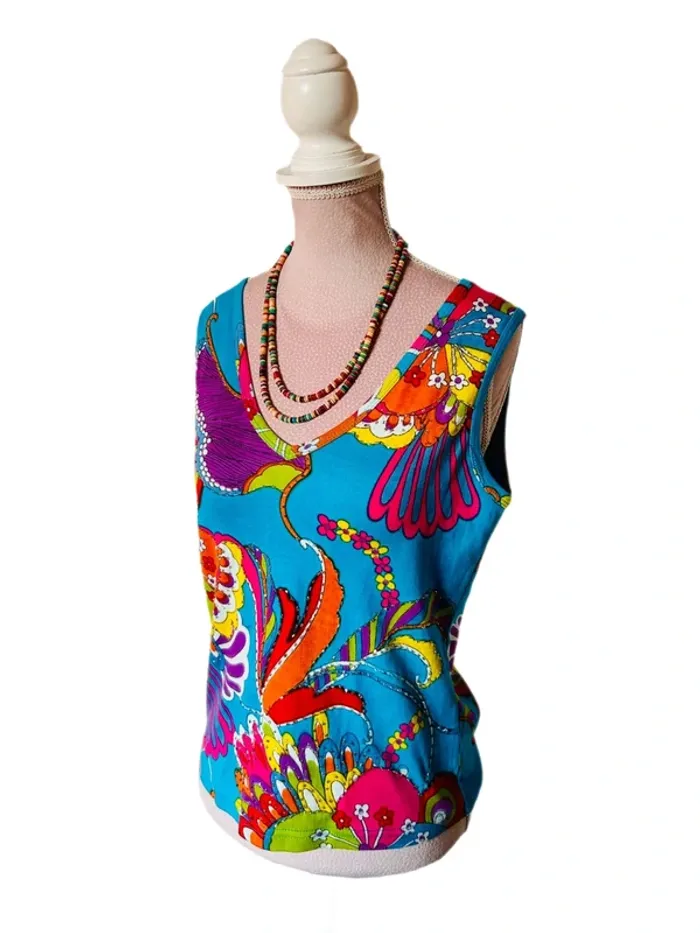 🌴🌺Débardeur coloré tropical neuf avec étiquette Palme S/M Summer holiday vibes tank top🌺🌴 - photo numéro 4