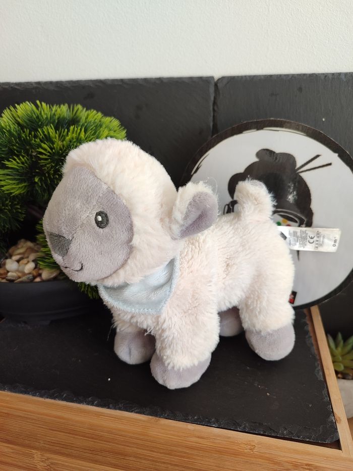 Doudou Mouton Blanc Bandana Vert tex baby gris turquoise bleu Peluche DD003465