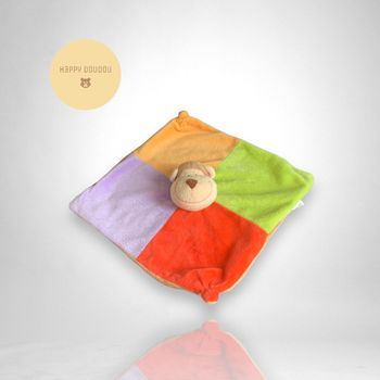 Doudou plat carré singe zeeman 4 couleurs DP257