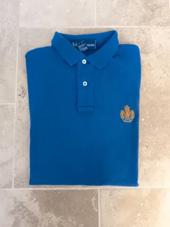 Polo Ralph Lauren homme M slim bleu tissu fin logo brodé dorée Polo excellent état sauf tache