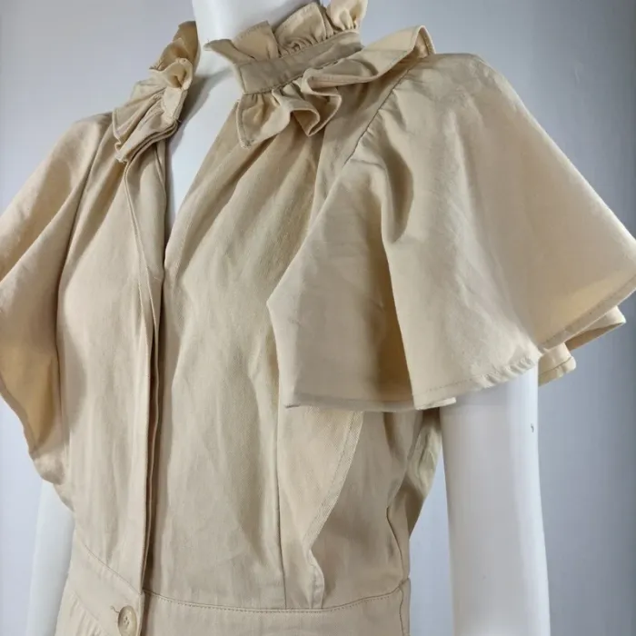 Combishort beige volantée col lavallière en coton - Daphnea Paris taille M A963 - photo numéro 2