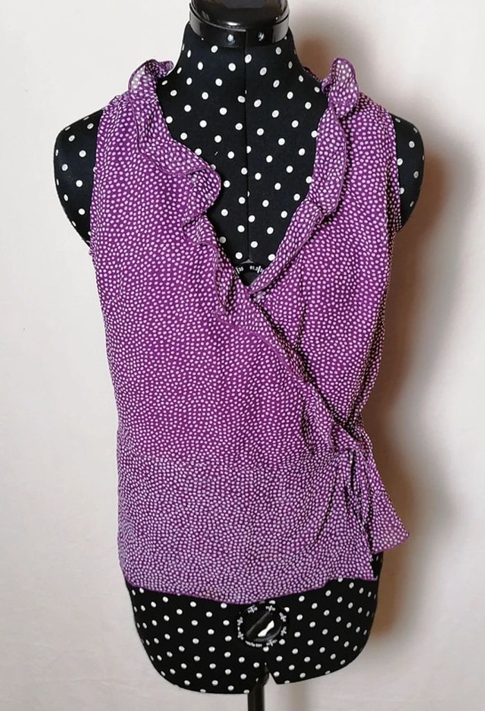 Top cache-cœur à volants violet pois blanc Taille 40 Etam - photo numéro 7