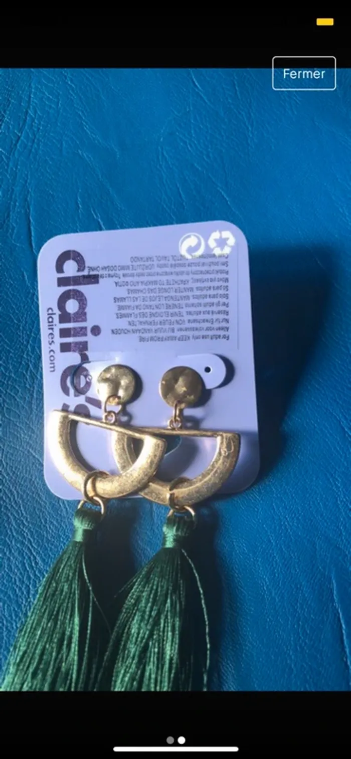 Boucle d’oreille verte et or - photo numéro 2
