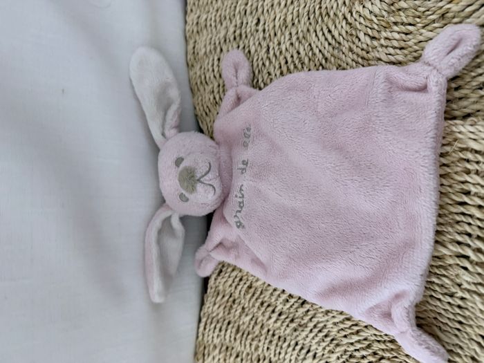 Doudou plat lapin rose, nez marron, Grain de blé - - photo numéro 2