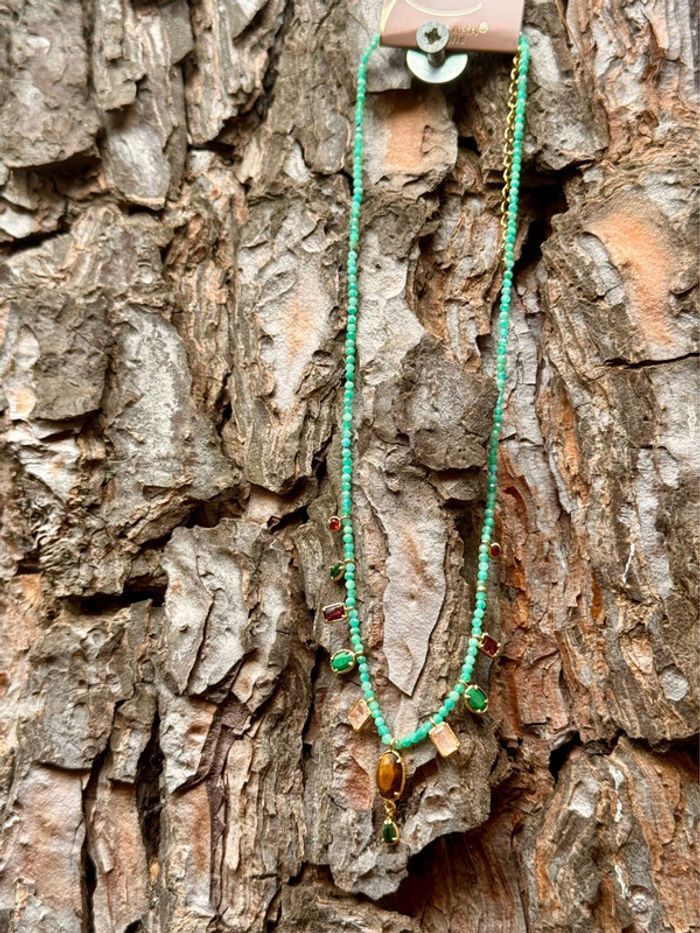 Collier habaha oaris Paris perles malachites pierres naturelles acier inoxydable or - photo numéro 7