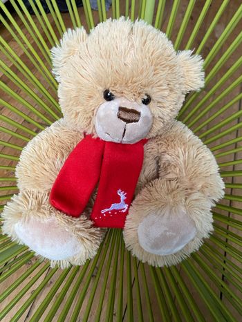 Ours beige écharpe rouge renne 25 cm Parfait état