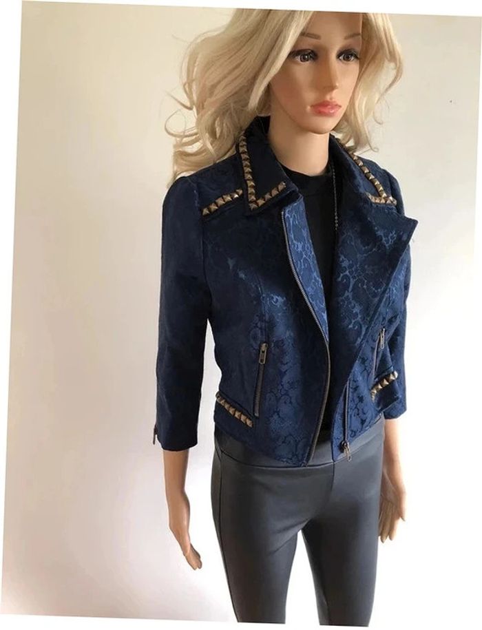 Veste jacquard bleue marine neuve avec rivets Beloved taille M (taille petit) - photo numéro 2