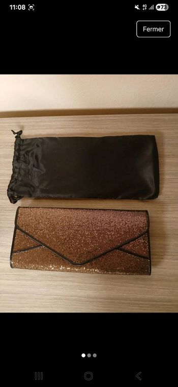 Pochette de soirée paillettes cuivre neuve