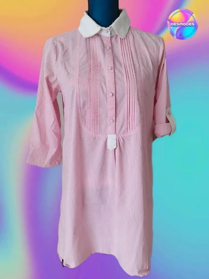 Robe chemise tunique rayée rose et blanche - Pink Crush