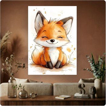 Affiche murale “Renard Mignon” illustration enfant kawaii déco chambre A3 Sans cadre