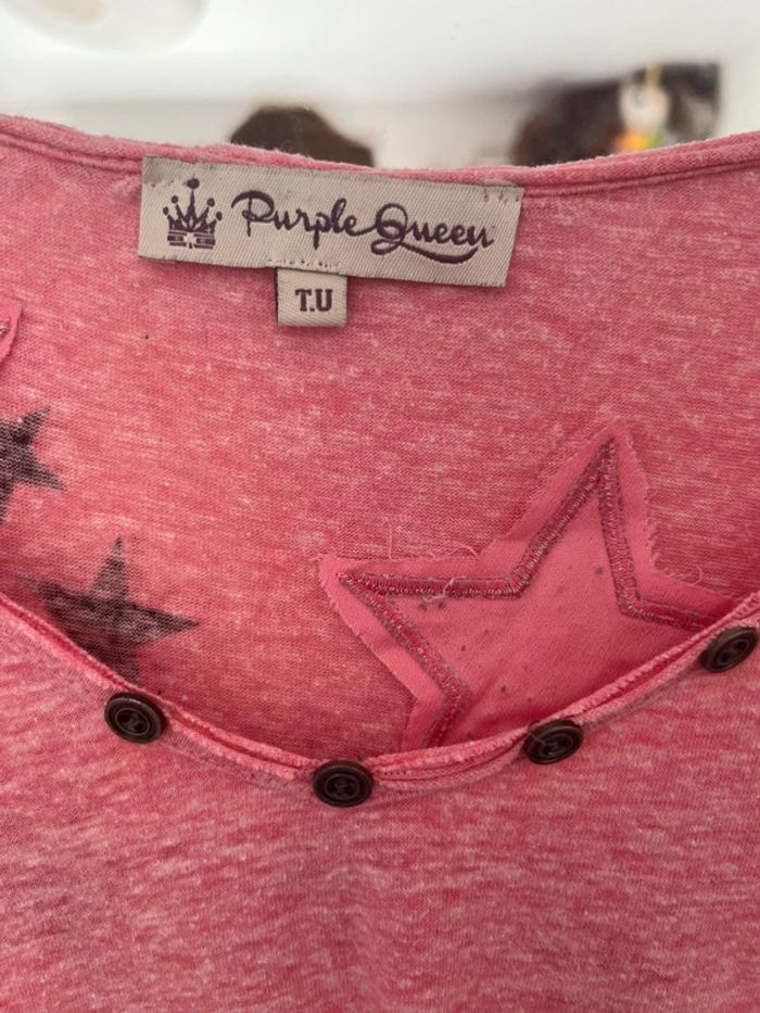 Pull col V, rose chiné avec des étoiles , Purple Queen, Taille unique - photo numéro 3