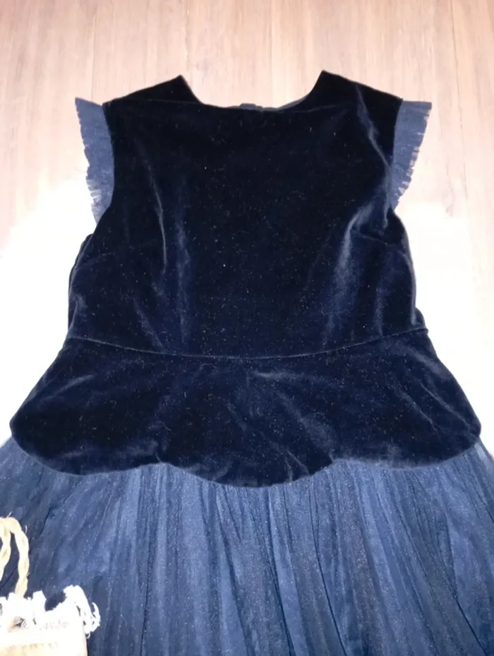 Jacadi 💖 robe longue en velours marine et jupon en tulle paillettes - photo numéro 2
