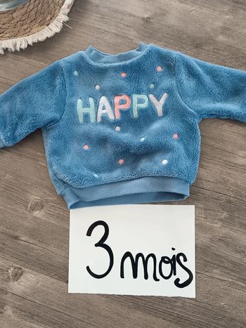 🌞 Pull bleu a pois et inscription happy 3 mois tex