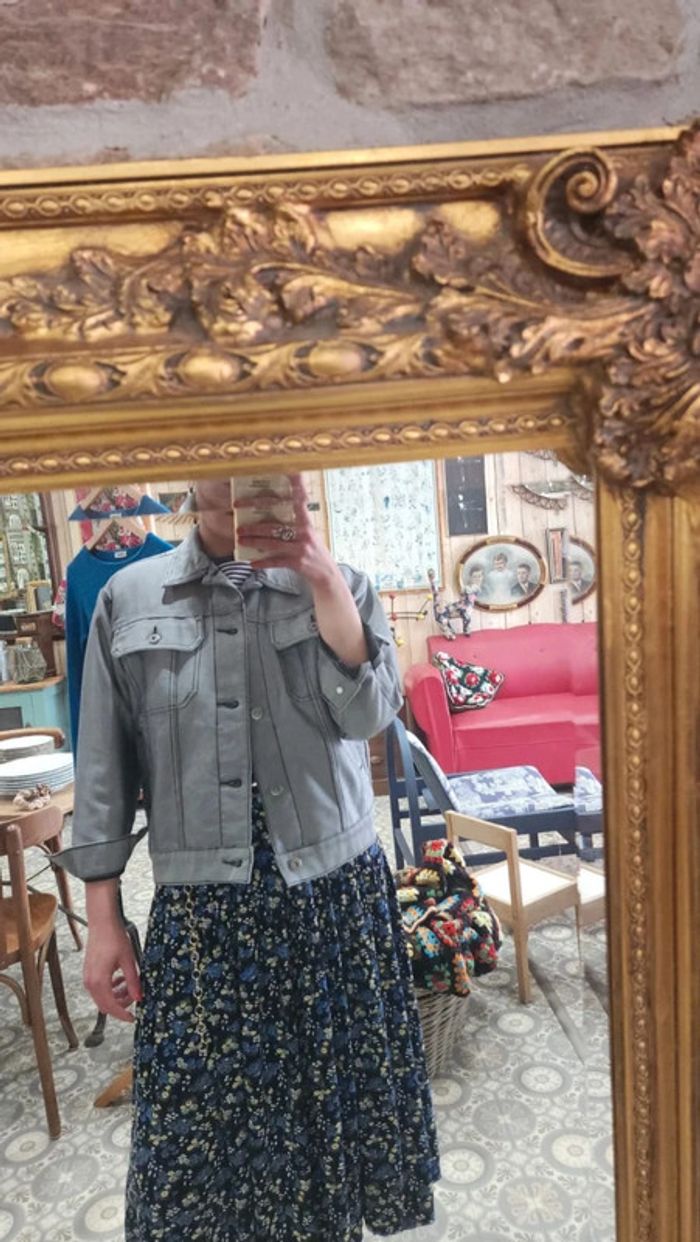 Veste en jean vintage 90s gris métallisée - photo numéro 2