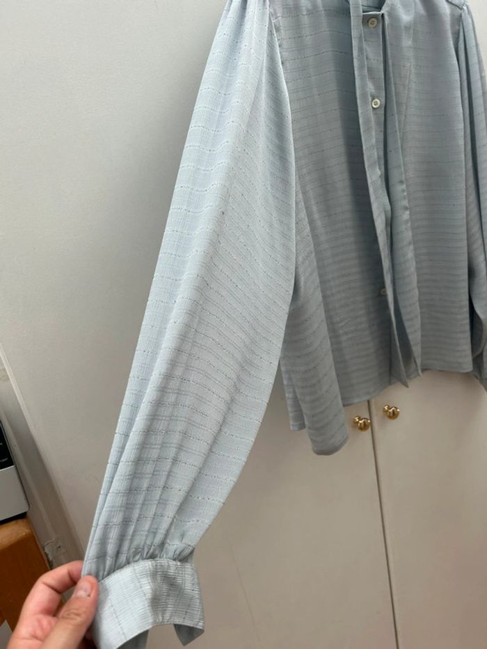 Chemisier manches longues vintage bleu clair avec noeud - taille 3 40/42 made in France - photo numéro 3