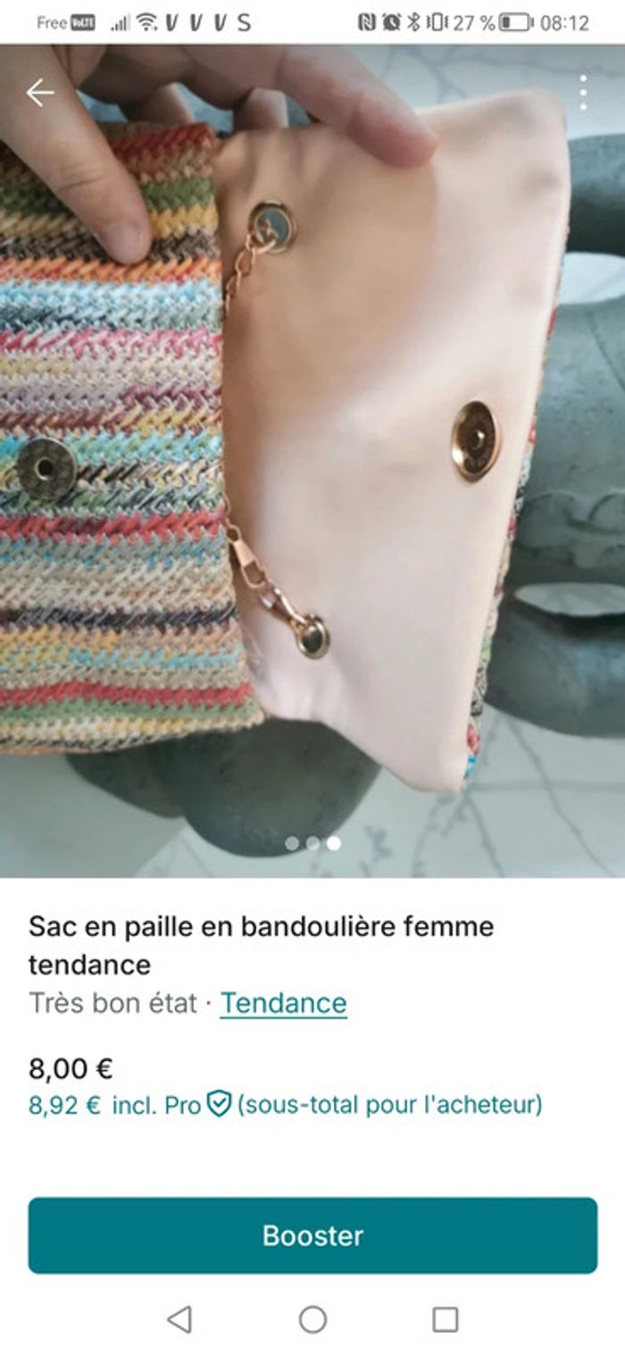 Sac en paille en bandoulière multicolore - photo numéro 3