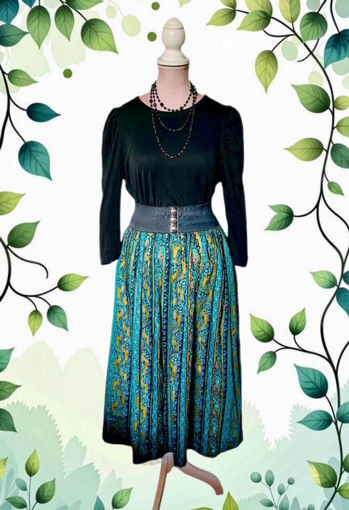 🖤🌿Jupe en coton vintage 42/44 Alpen Trachten Boho Autumn cottagecore whimsigoth long skirt🌿🖤 - photo numéro 2