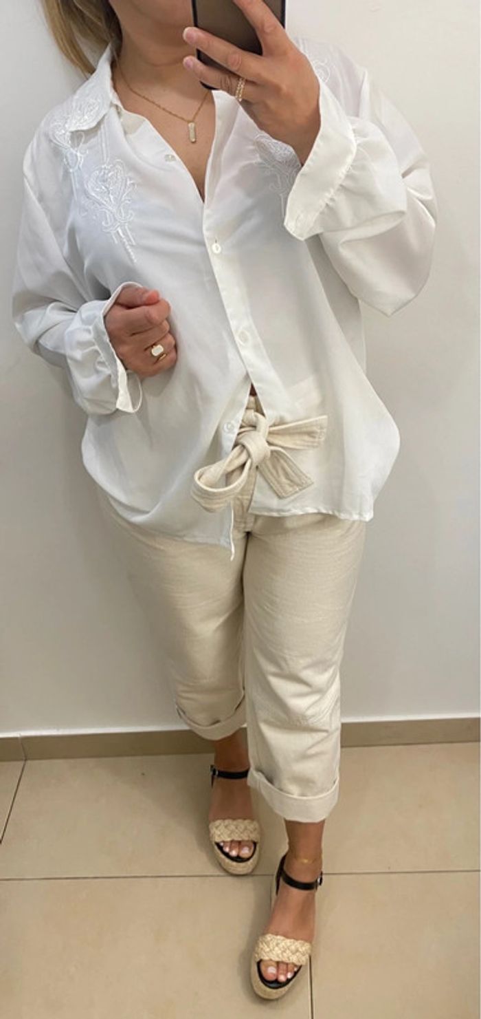 Chemise chic blanche vintage  avec broderie taille 46 - photo numéro 6