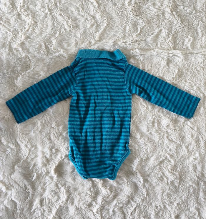 Body manches longues bleu rayé Obaibi taille 3 mois - photo numéro 3