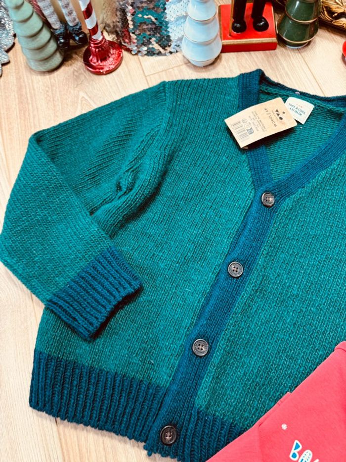 Taille 4 ans sous pull cardigan Noël garçon Tao Sergent Major rouge vert 🎄 - photo numéro 3