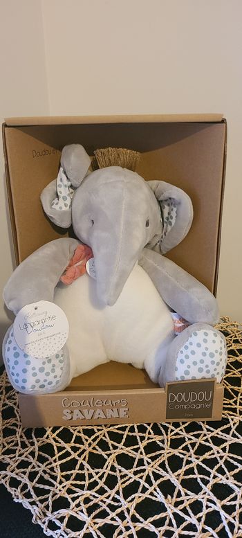 Doudou Eléphant gris 30 cm - Doudou et Compagnie