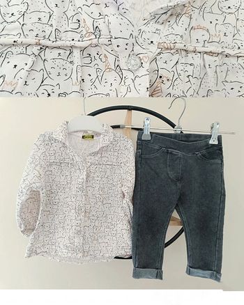 12 mois ensemble chemise chat Tape à l'oeil et pantalon gemo