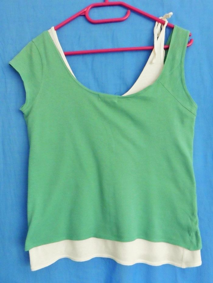 T shirt vert et creme. Ten & co. Coton. Taille 38 - photo numéro 5