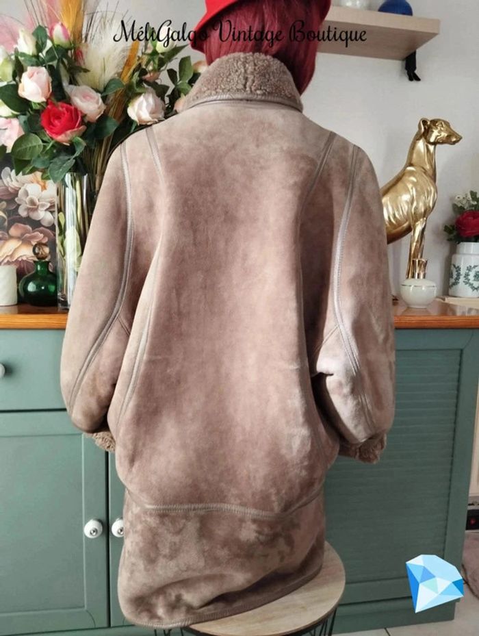 🌹 Manteau Cuir/Daim Velours Beige Clair Doublé Sherpa Vintage T40/42🌹 - photo numéro 7