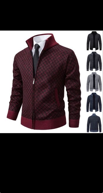 Veste imprimée à carreaux épaissie Cardigan Mode Slim Fit Zipper Stand Collar Pull Hiver Hommes Casual Manches longues Tricoté Top Vêtements