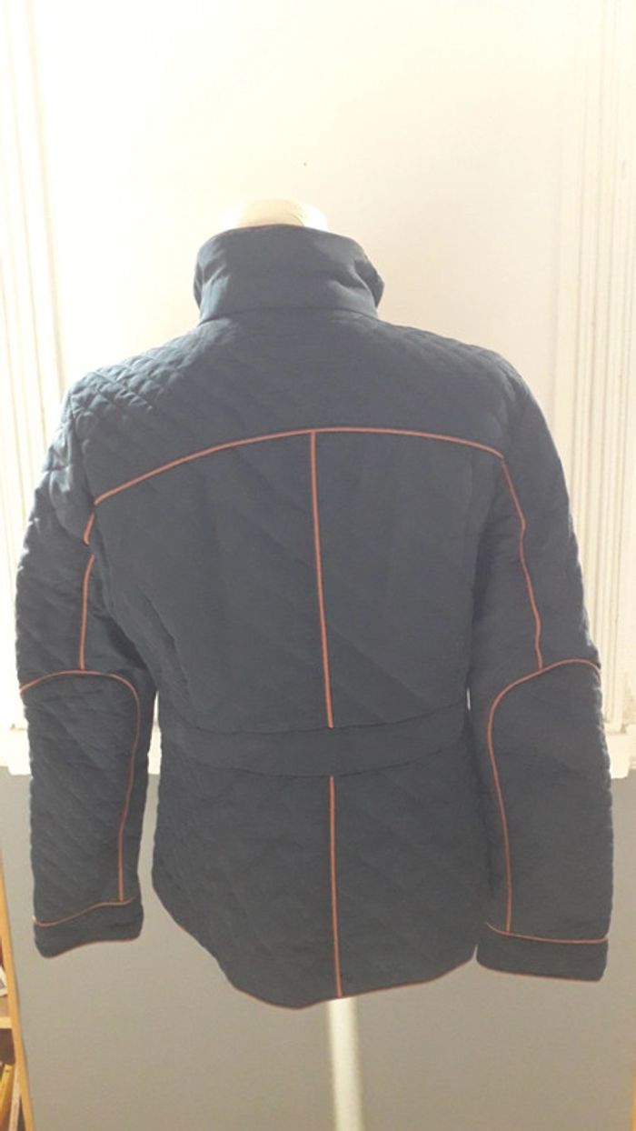Veste matelassée noire gansée de cuir synthétique marron - photo numéro 3
